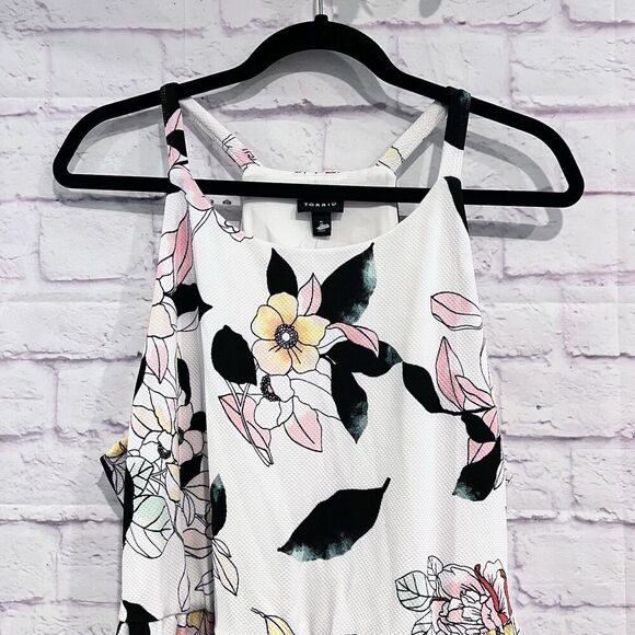 Torrid White Floral Sleeveless Knee Length Skater Dress Stretch Size 2 Casual - Picture 4 of 10